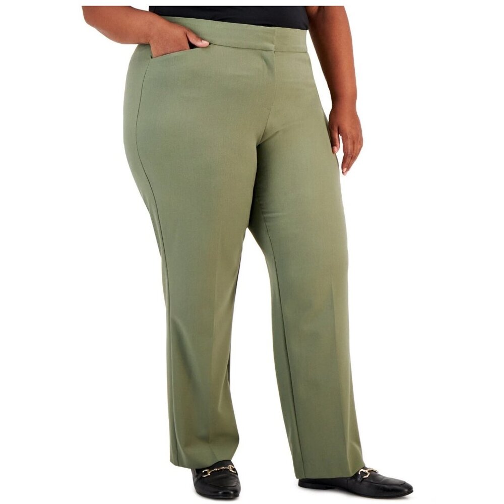 JM Collection Women's Plus Size Curvy-Fit Straight-Leg Pants, Stem Green, 26W